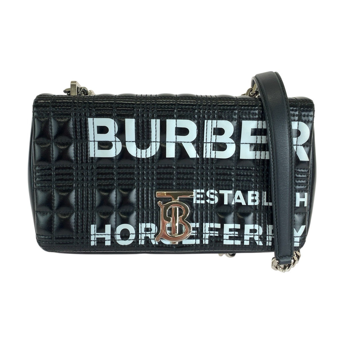 BURBERRY バーバリー ローラ TB キルティング ブラック 黒 シルバー金具 レザー / コットン ショルダーバッグ ポシェット レディース ABP