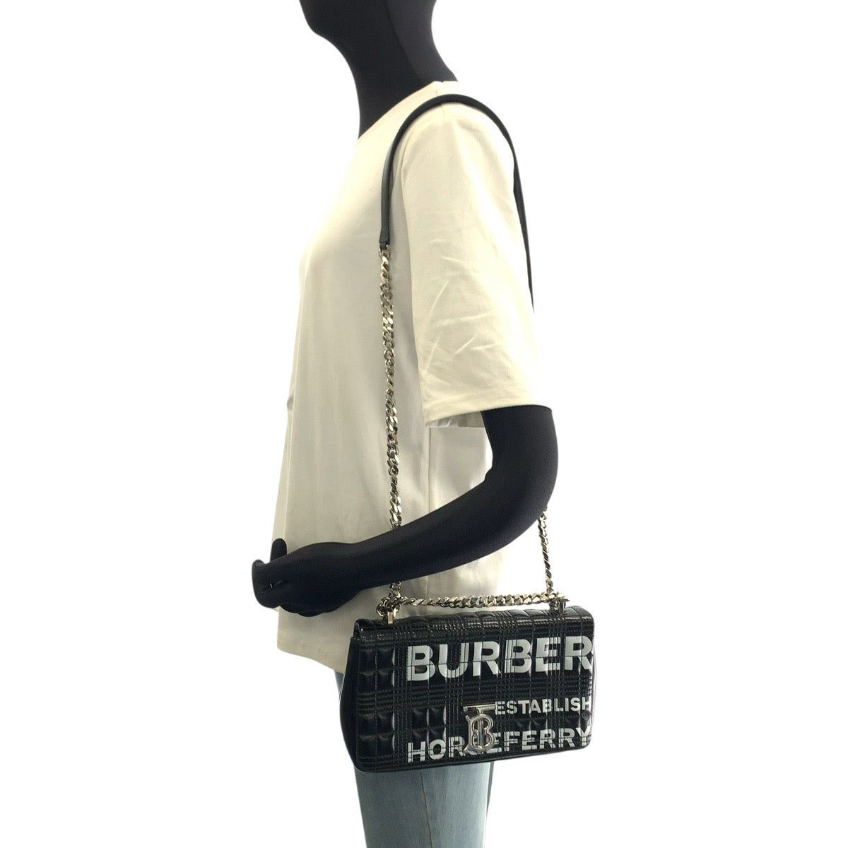 BURBERRY バーバリー ローラ TB キルティング ブラック 黒 シルバー金具 レザー / コットン ショルダーバッグ ポシェット レディース ABP