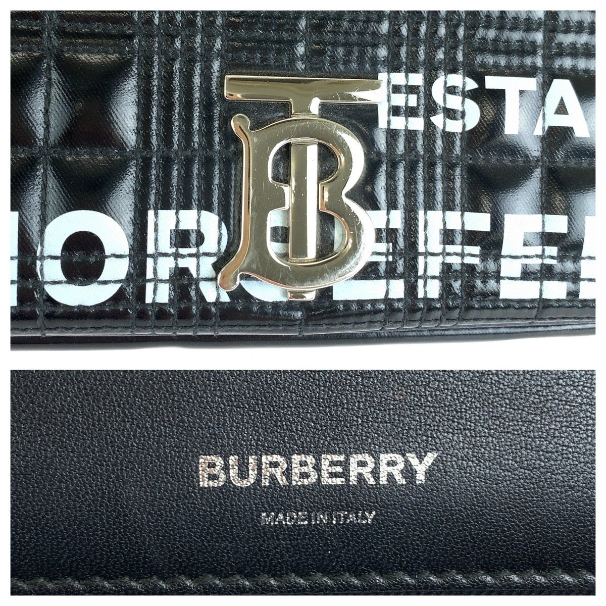 BURBERRY バーバリー ローラ TB キルティング ブラック 黒 シルバー金具 レザー / コットン ショルダーバッグ ポシェット レディース ABP