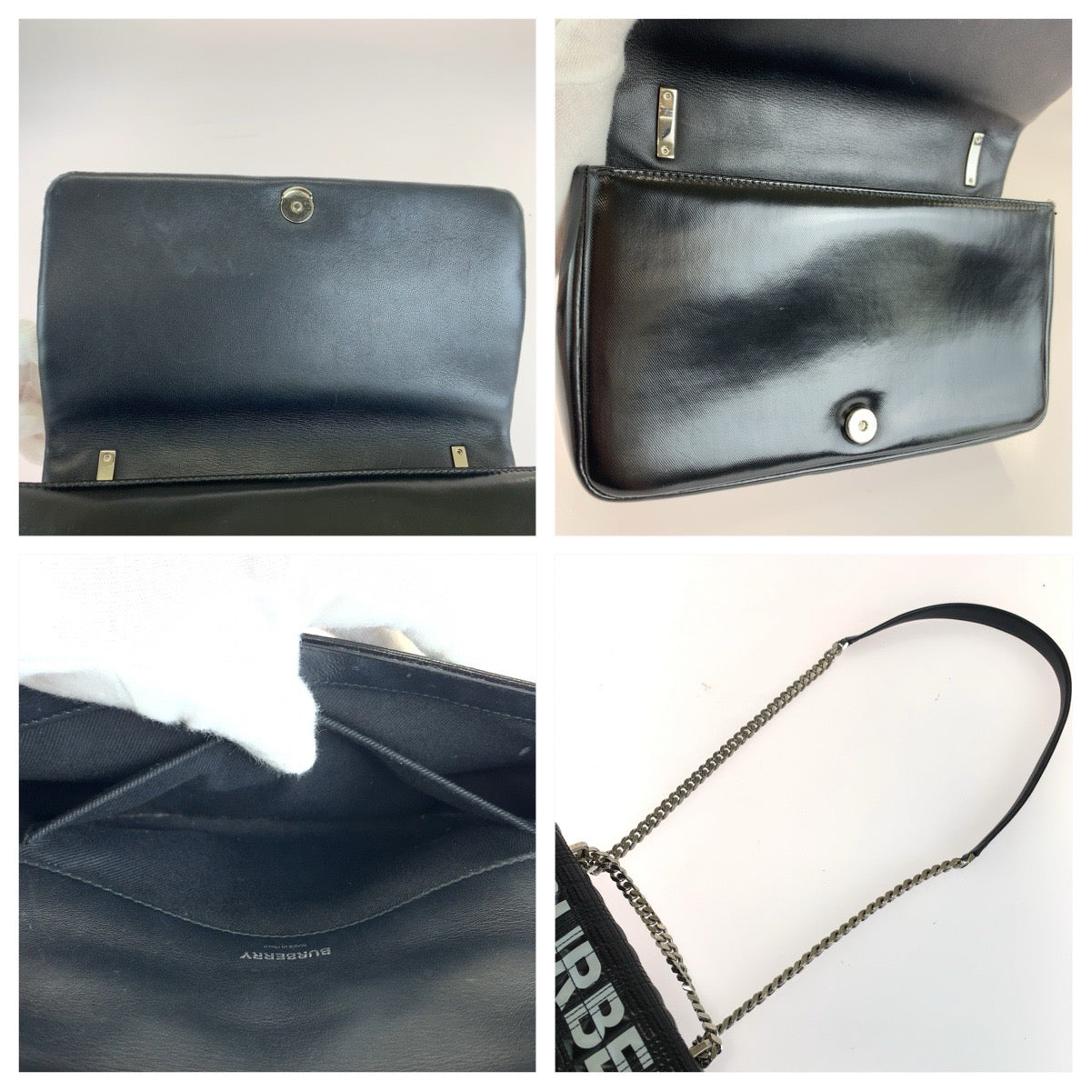 BURBERRY バーバリー ローラ TB キルティング ブラック 黒 シルバー金具 レザー / コットン ショルダーバッグ ポシェット レディース ABP
