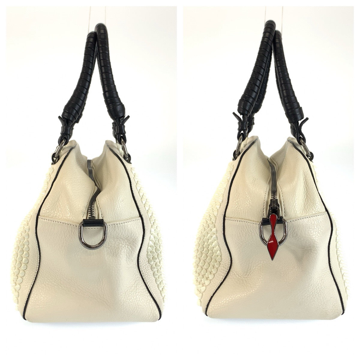 Christian Louboutin クリスチャンルブタン パネトーネ ホワイト クリーム シルバー金具 レザー / メタル ハンドバッグ ショルダーバッグ 2WAY レディース AB