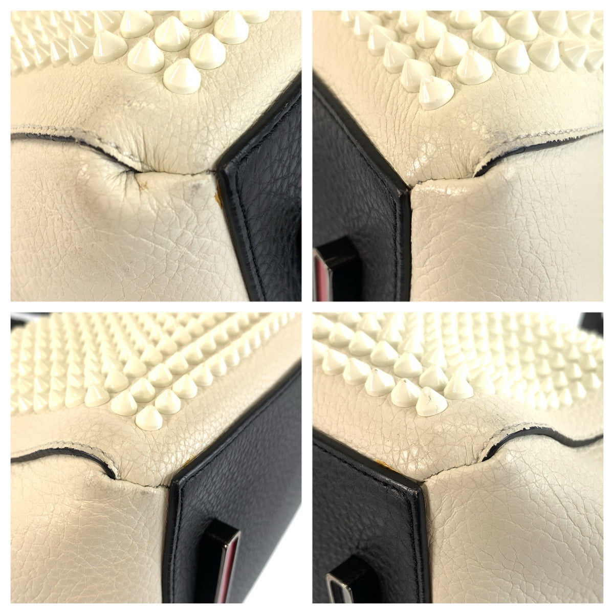 Christian Louboutin クリスチャンルブタン パネトーネ ホワイト クリーム シルバー金具 レザー / メタル ハンドバッグ ショルダーバッグ 2WAY レディース AB