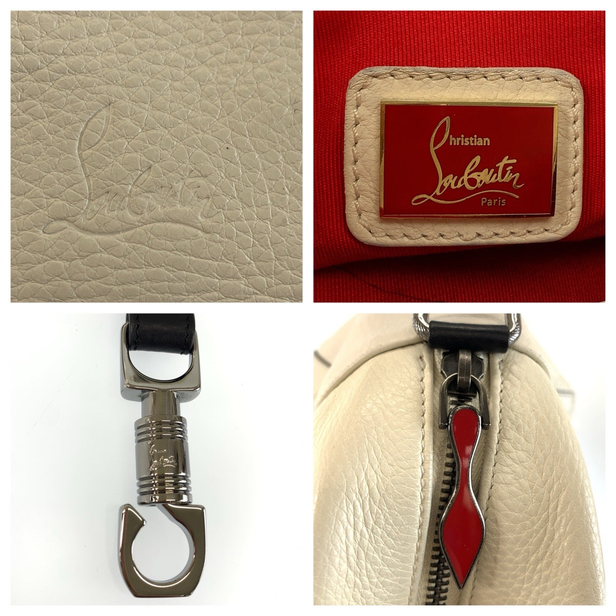 Christian Louboutin クリスチャンルブタン パネトーネ ホワイト クリーム シルバー金具 レザー / メタル ハンドバッグ ショルダーバッグ 2WAY レディース AB