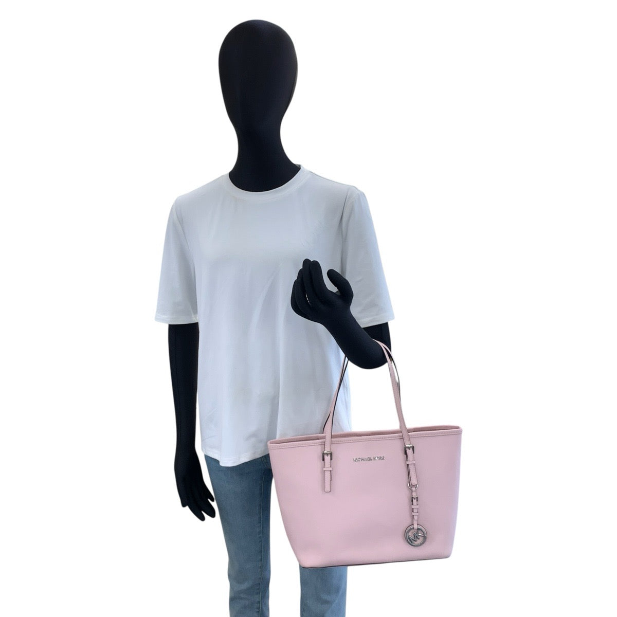 Michael Kors マイケルコース ジェットセットトラベル ピンク シルバー金具 レザー トートバッグ ショルダーバッグ レディース AB