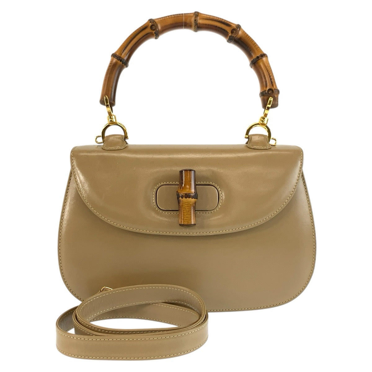 GUCCI グッチ ヴィンテージ バンブー ベージュ ゴールド金具 レザー 000 2046 0633 ハンドバッグ ショルダーバッグ 2way レディース AB