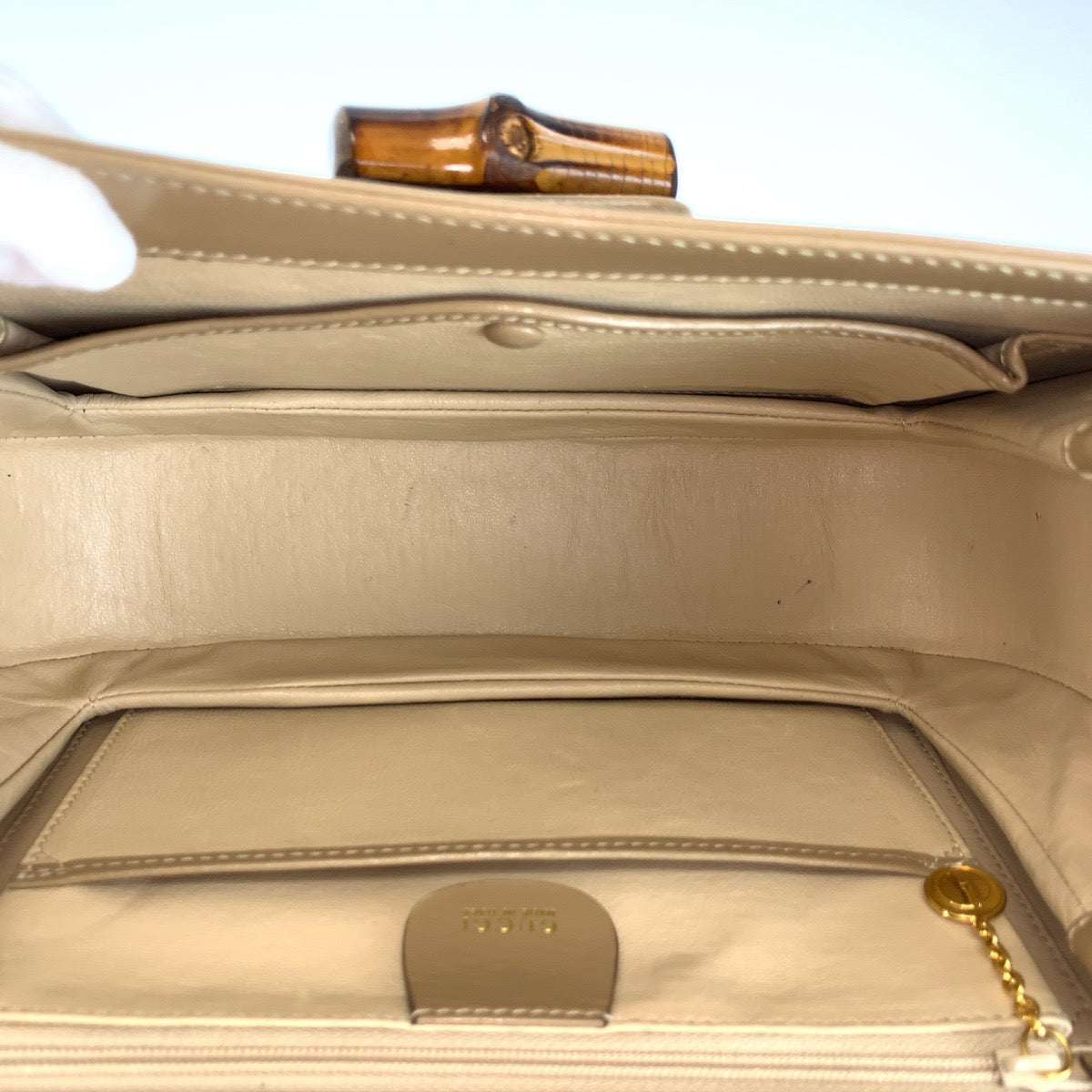 GUCCI グッチ ヴィンテージ バンブー ベージュ ゴールド金具 レザー 000 2046 0633 ハンドバッグ ショルダーバッグ 2way レディース AB