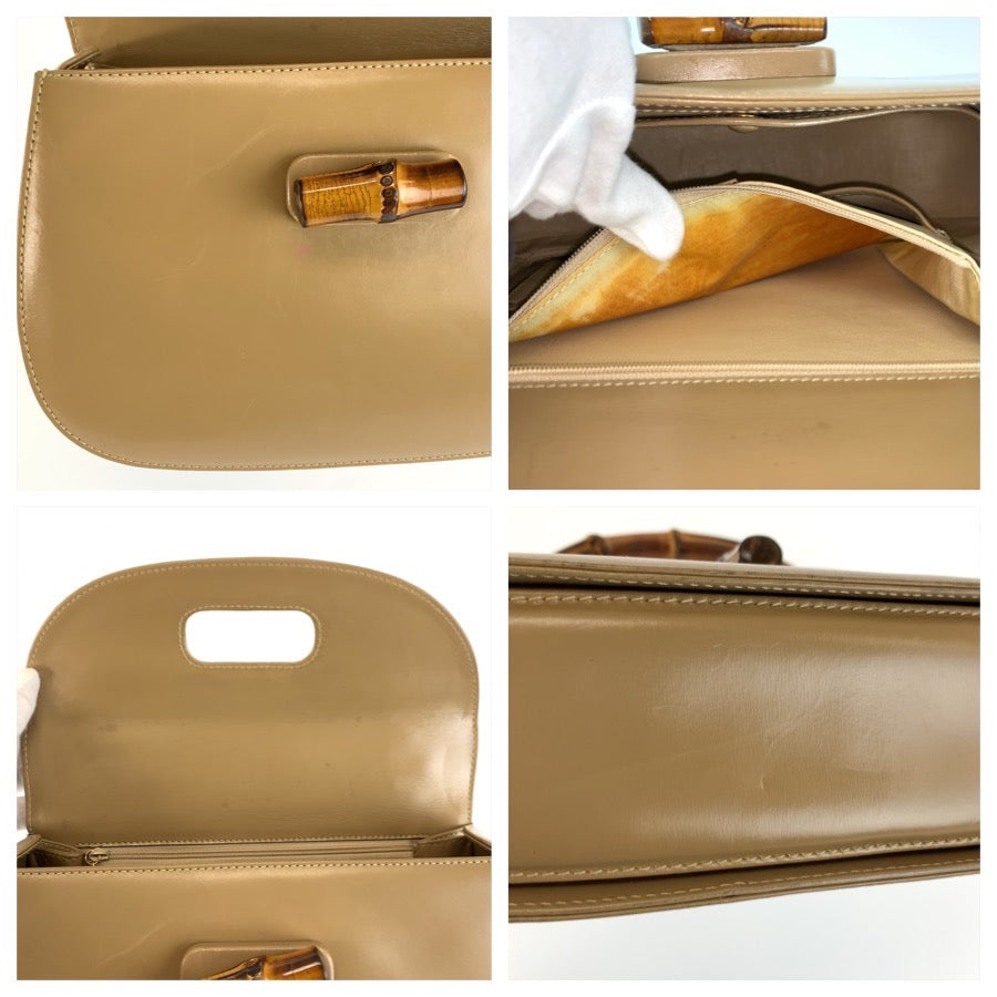 GUCCI グッチ ヴィンテージ バンブー ベージュ ゴールド金具 レザー 000 2046 0633 ハンドバッグ ショルダーバッグ 2way レディース AB