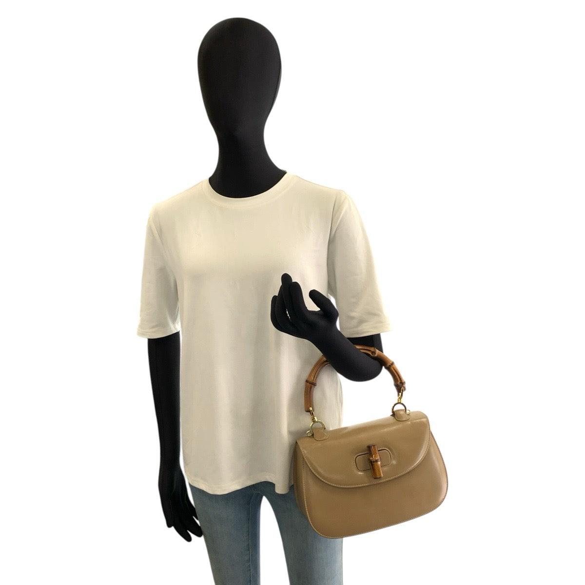 GUCCI グッチ ヴィンテージ バンブー ベージュ ゴールド金具 レザー 000 2046 0633 ハンドバッグ ショルダーバッグ 2way レディース AB