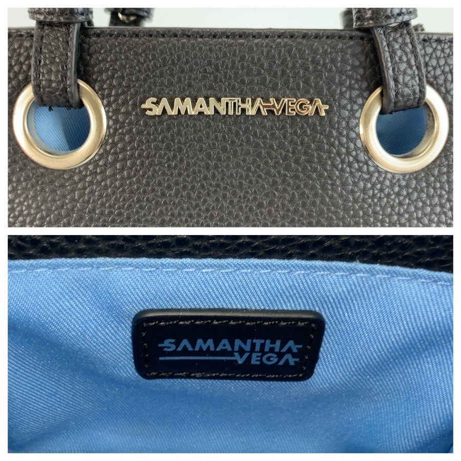 Samantha Vega サマンサベガ ブラック 黒 ブルー シルバー金具 レザー ハンドバッグ ショルダーバッグ 2way レディース A9