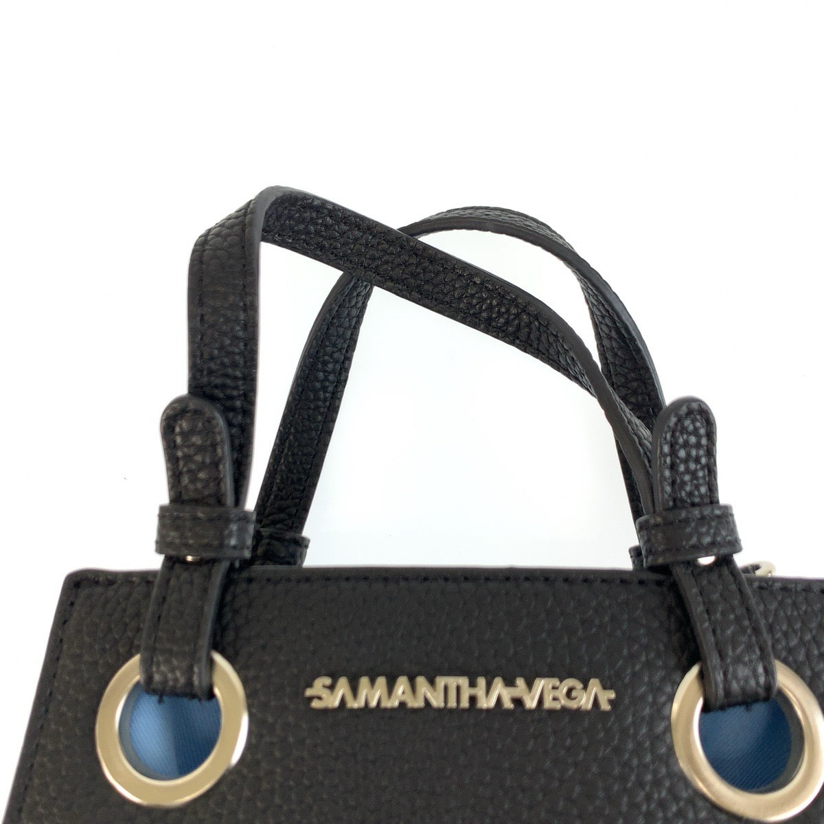 Samantha Vega サマンサベガ ブラック 黒 ブルー シルバー金具 レザー ハンドバッグ ショルダーバッグ 2way レディース A9