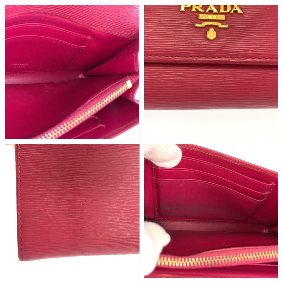 PRADA プラダ サフィアーノ ピンク ゴールド金具 レザー 長財布 ロングウォレット レディース AB17