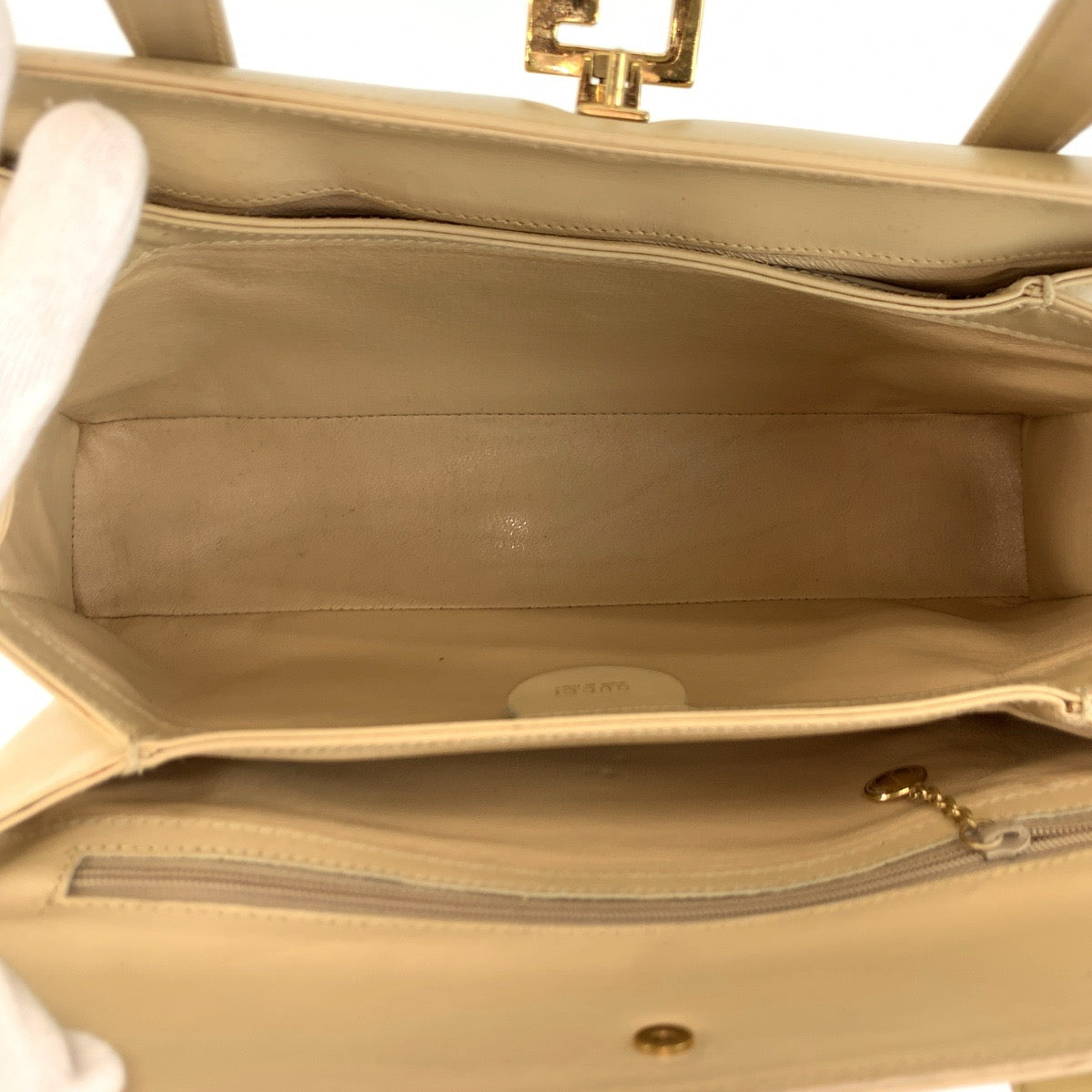 GUCCI グッチ Gロゴ ベージュ クリーム ゴールド金具 レザー 000 1448 0539 ハンドバッグ レディース B26