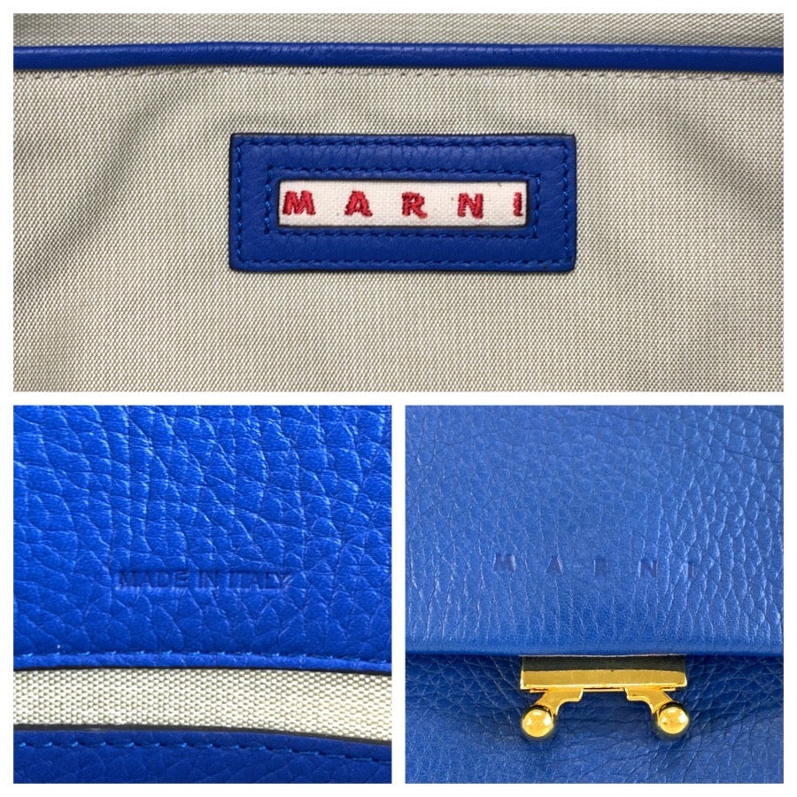 MARNI マルニ ブルー ゴールド金具 レザー ハンドバッグ レディース ABP29