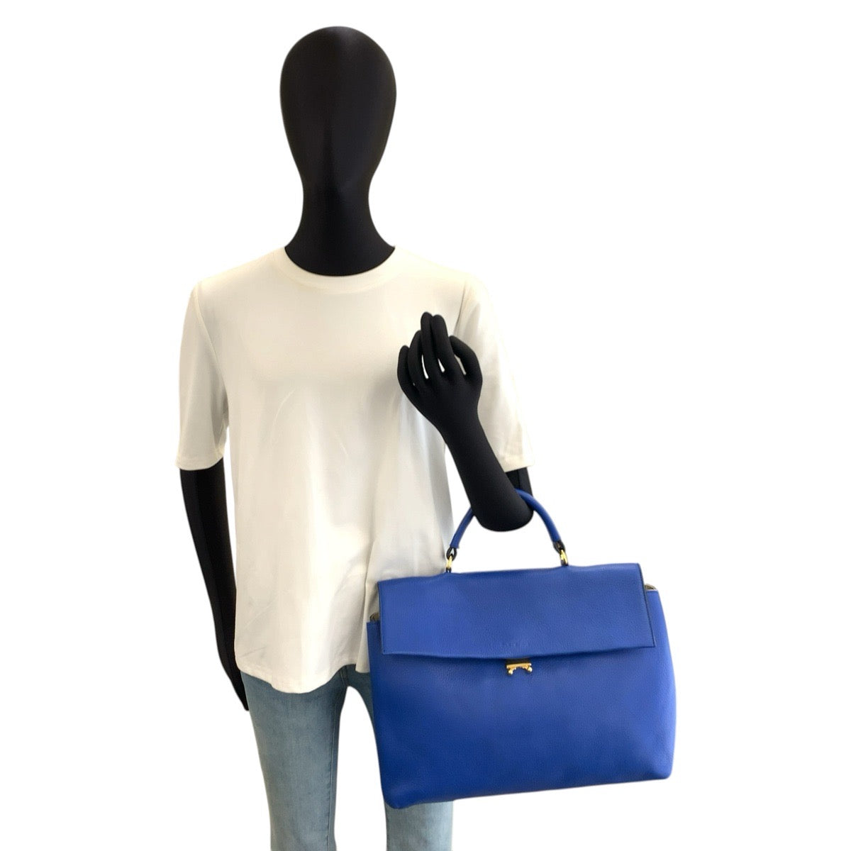 MARNI マルニ ブルー ゴールド金具 レザー ハンドバッグ レディース ABP29