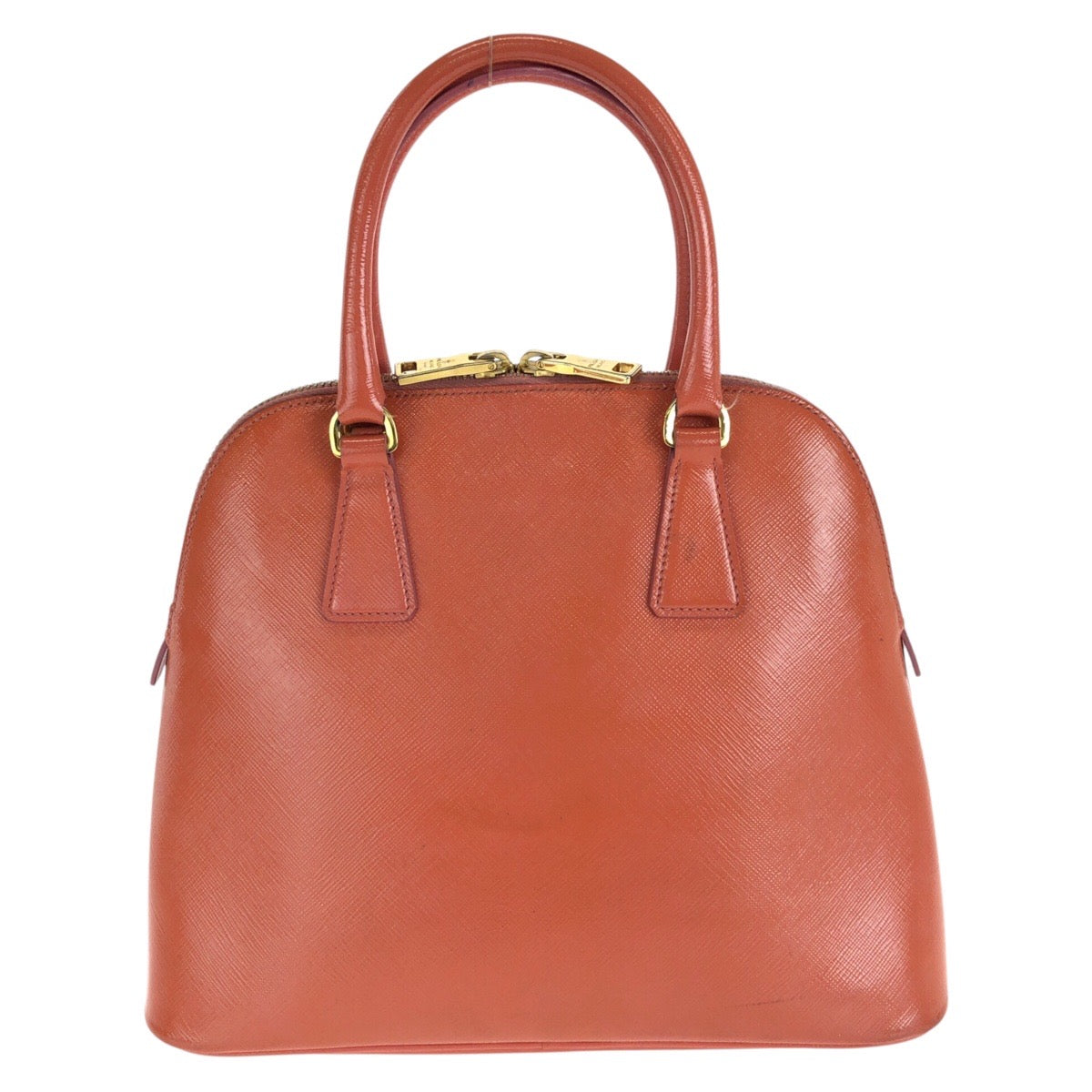 PRADA プラダ サフィアーノ 三角ロゴプレート 2way オレンジ ゴールド金具 レザー ハンドバッグ ショルダーバッグ レディース AB49