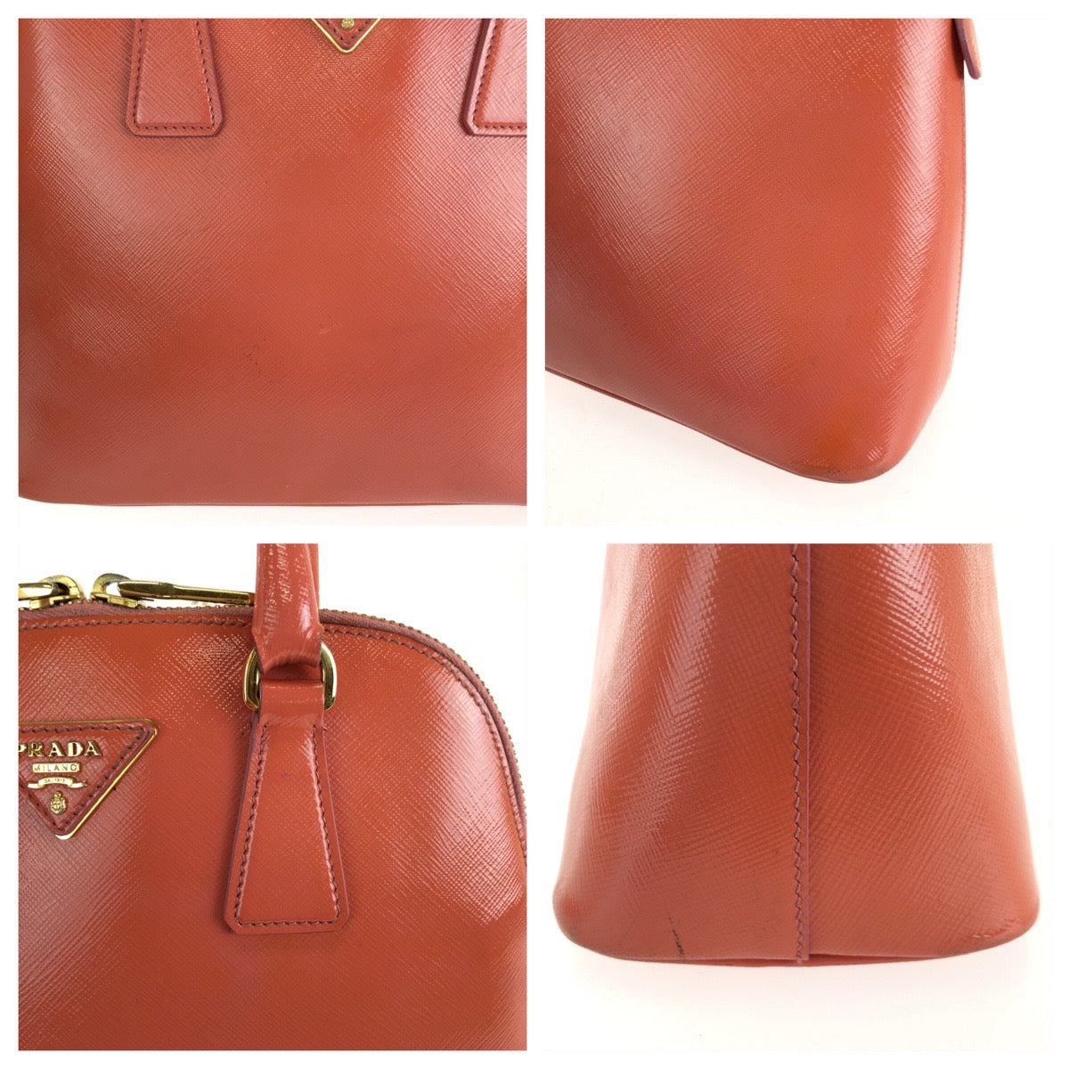 PRADA プラダ サフィアーノ 三角ロゴプレート 2way オレンジ ゴールド金具 レザー ハンドバッグ ショルダーバッグ レディース AB49