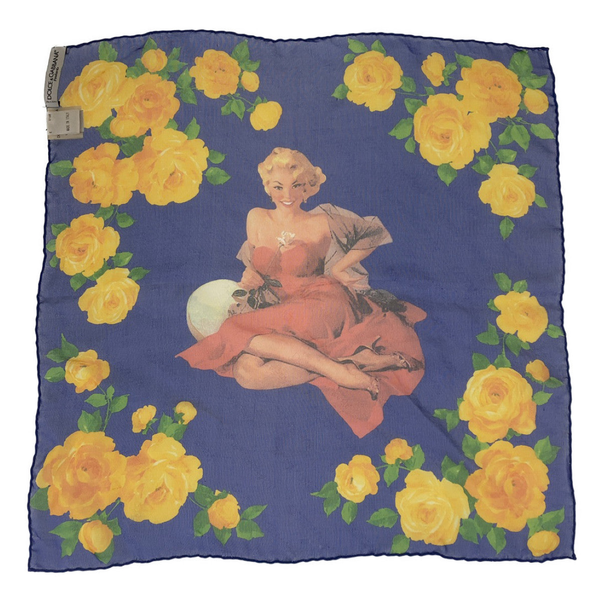 12771
DOLCE&GABBANA ドルチェアンドガッバーナ マリリンモンロー ブルー イエロー シルク スカーフ  レディース