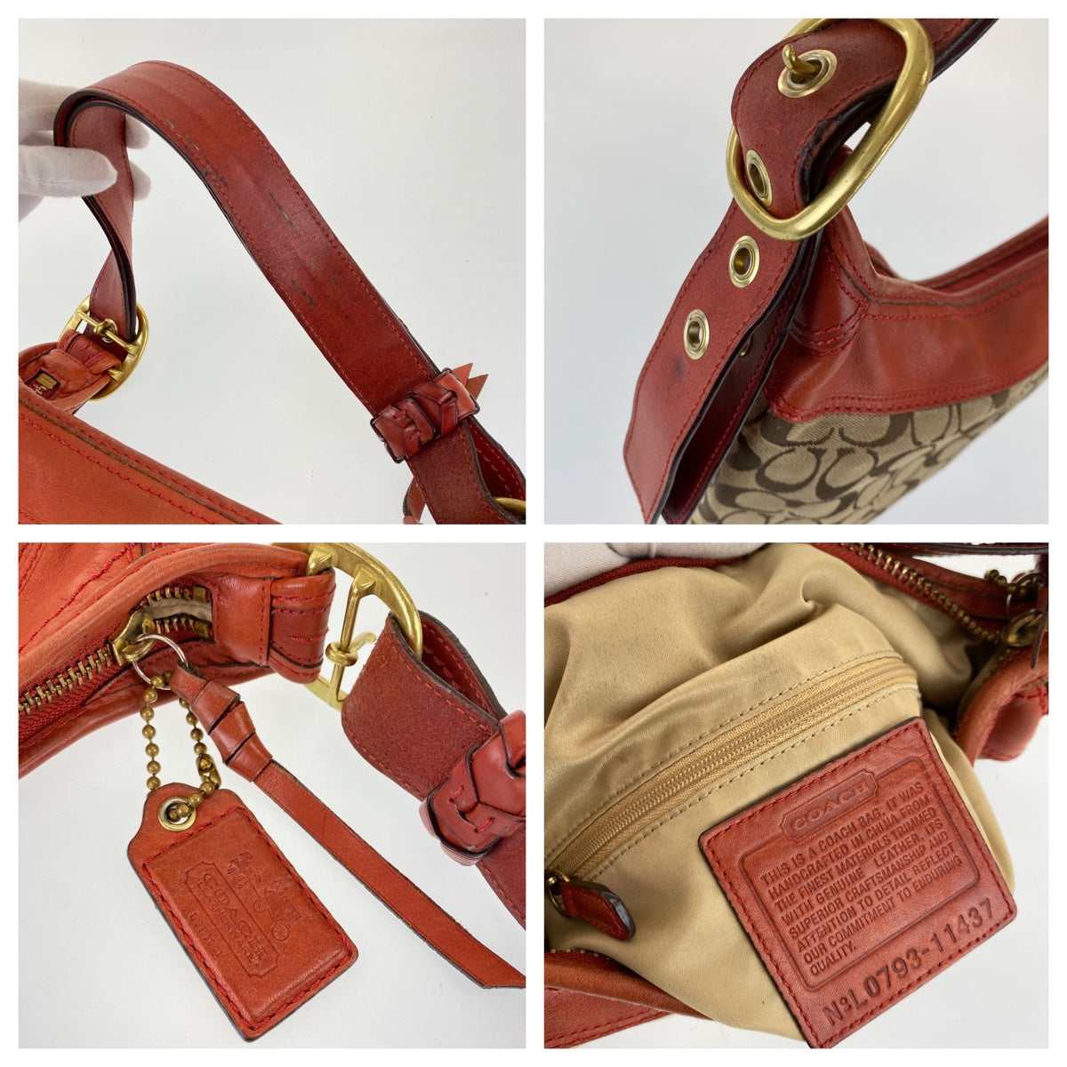 12765
COACH コーチ シグネチャー ブラウン オレンジ キャンバス / レザー L0793-11437 ホーボー ショルダーバッグ ダッフルバッグ  レディース