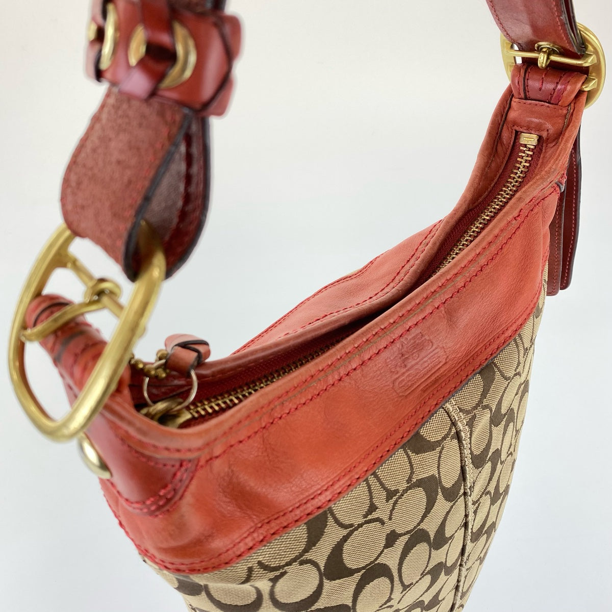 12765
COACH コーチ シグネチャー ブラウン オレンジ キャンバス / レザー L0793-11437 ホーボー ショルダーバッグ ダッフルバッグ  レディース