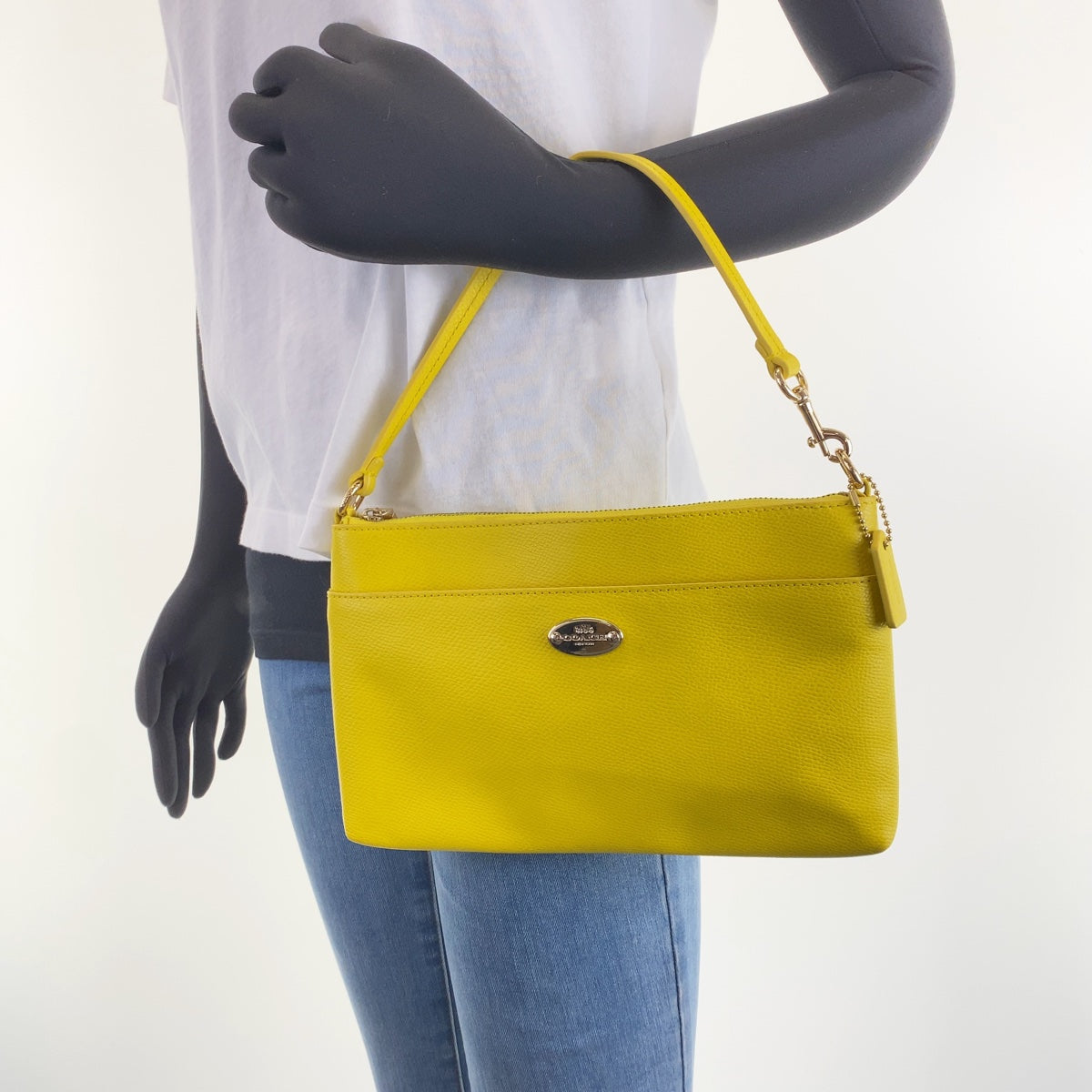 COACH コーチ ミニポーチ付き イエロー レザー ハンドバッグ アクセサリーポーチ  レディース