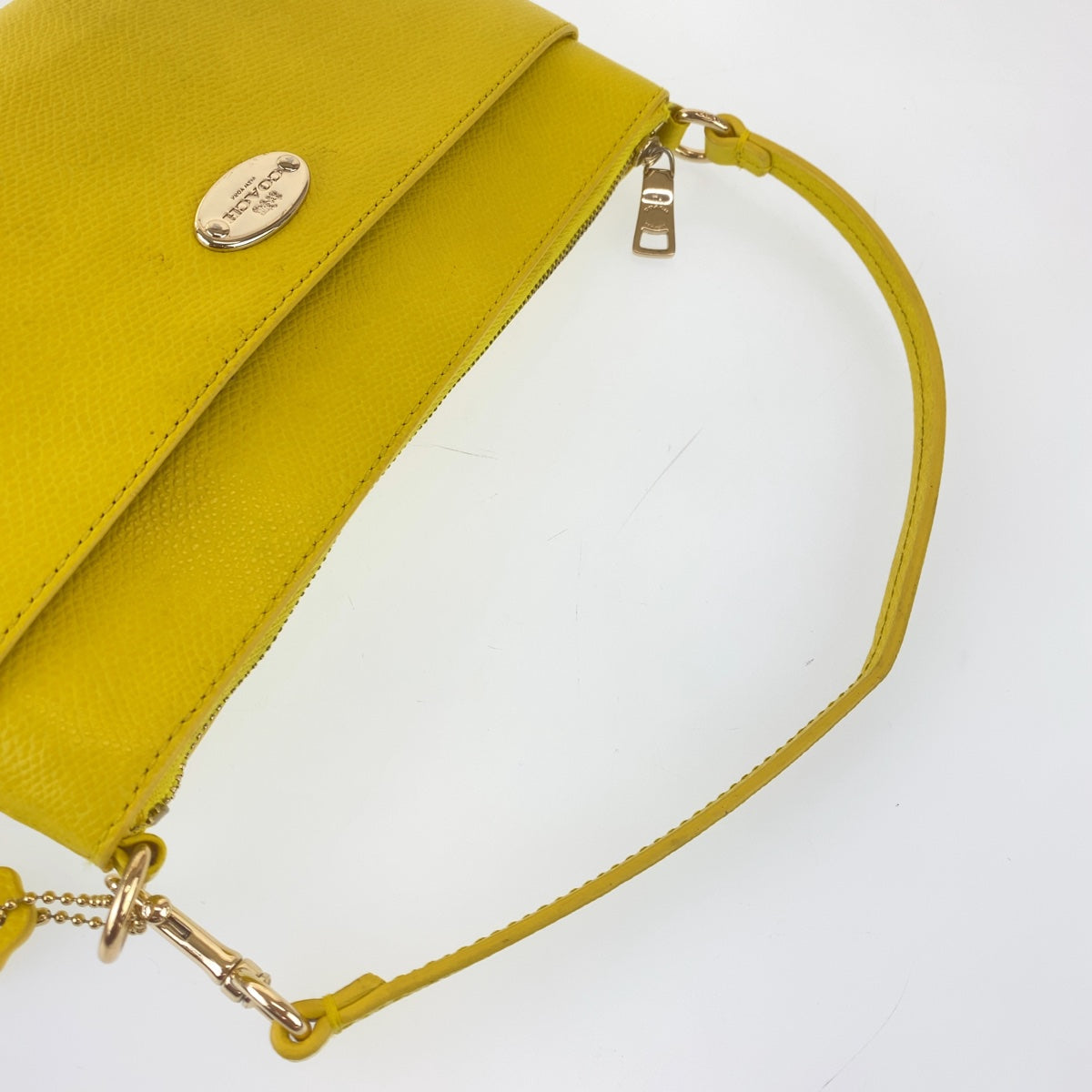 COACH コーチ ミニポーチ付き イエロー レザー ハンドバッグ アクセサリーポーチ  レディース