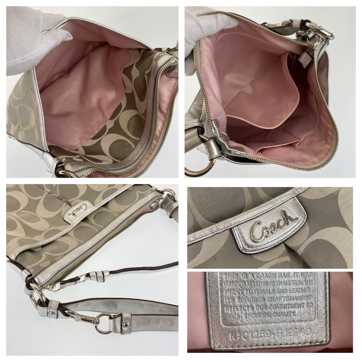 12764
COACH コーチ シグネチャー グレー シルバー キャンバス / レザー C1259-F19740 斜め掛け ショルダーバッグ ポシェット  レディース