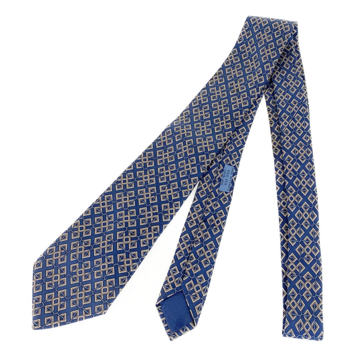 H-00241
HERMES エルメス 総柄 ブルー シルク 剣先 8cm ネクタイ  メンズ