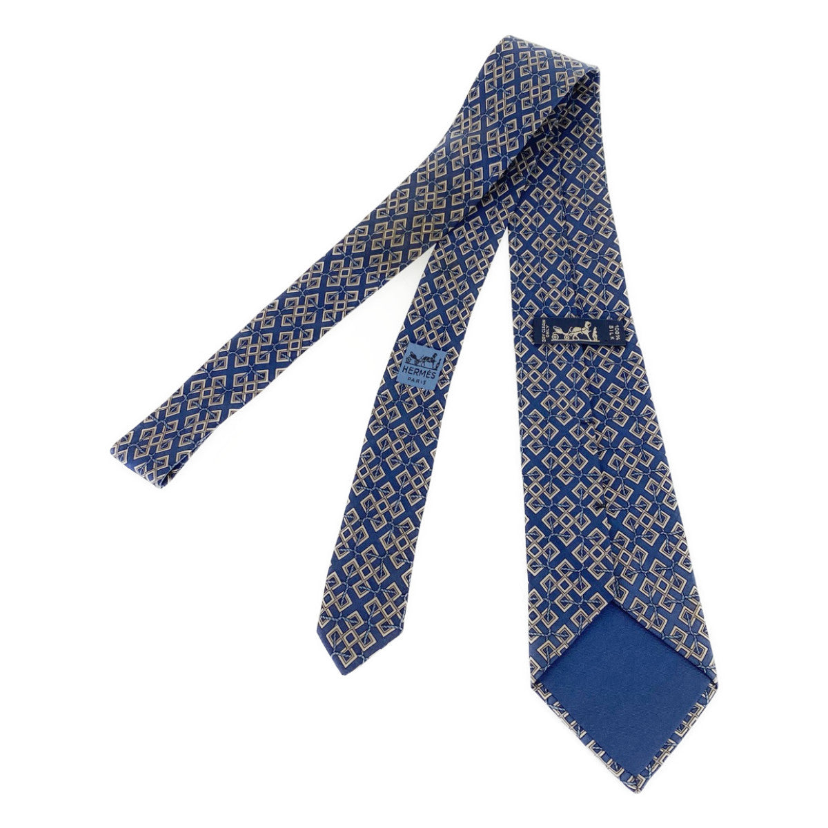 H-00241
HERMES エルメス 総柄 ブルー シルク 剣先 8cm ネクタイ  メンズ