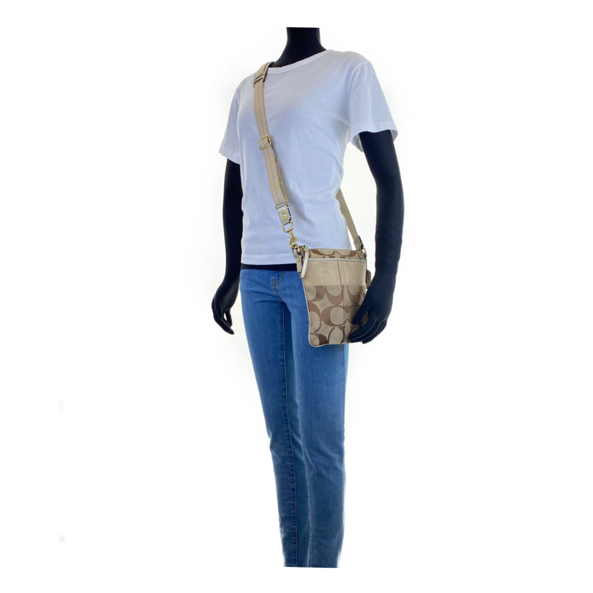 12762
COACH コーチ シグネチャー 斜め掛け可能 ブラウン キャンバス Lo867-F41207 ショルダーバッグ ポシェット  レディース AB5