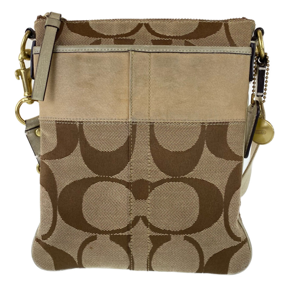 12762
COACH コーチ シグネチャー 斜め掛け可能 ブラウン キャンバス Lo867-F41207 ショルダーバッグ ポシェット  レディース AB5