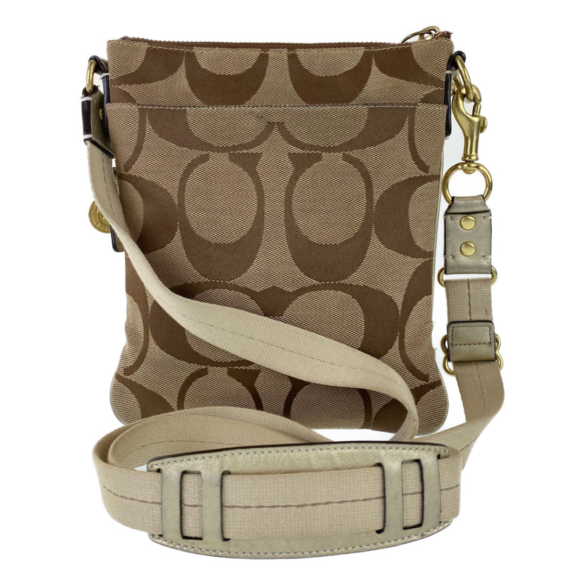 12762
COACH コーチ シグネチャー 斜め掛け可能 ブラウン キャンバス Lo867-F41207 ショルダーバッグ ポシェット  レディース AB5