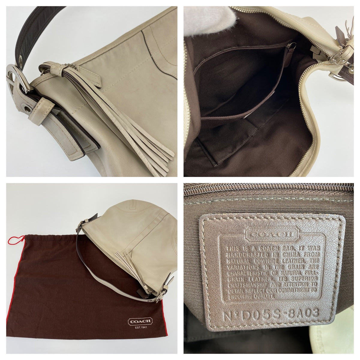 12760
COACH コーチ フリンジ オフホワイト レザー D05S-8A03 ホーボー ショルダーバッグ  レディース AB5