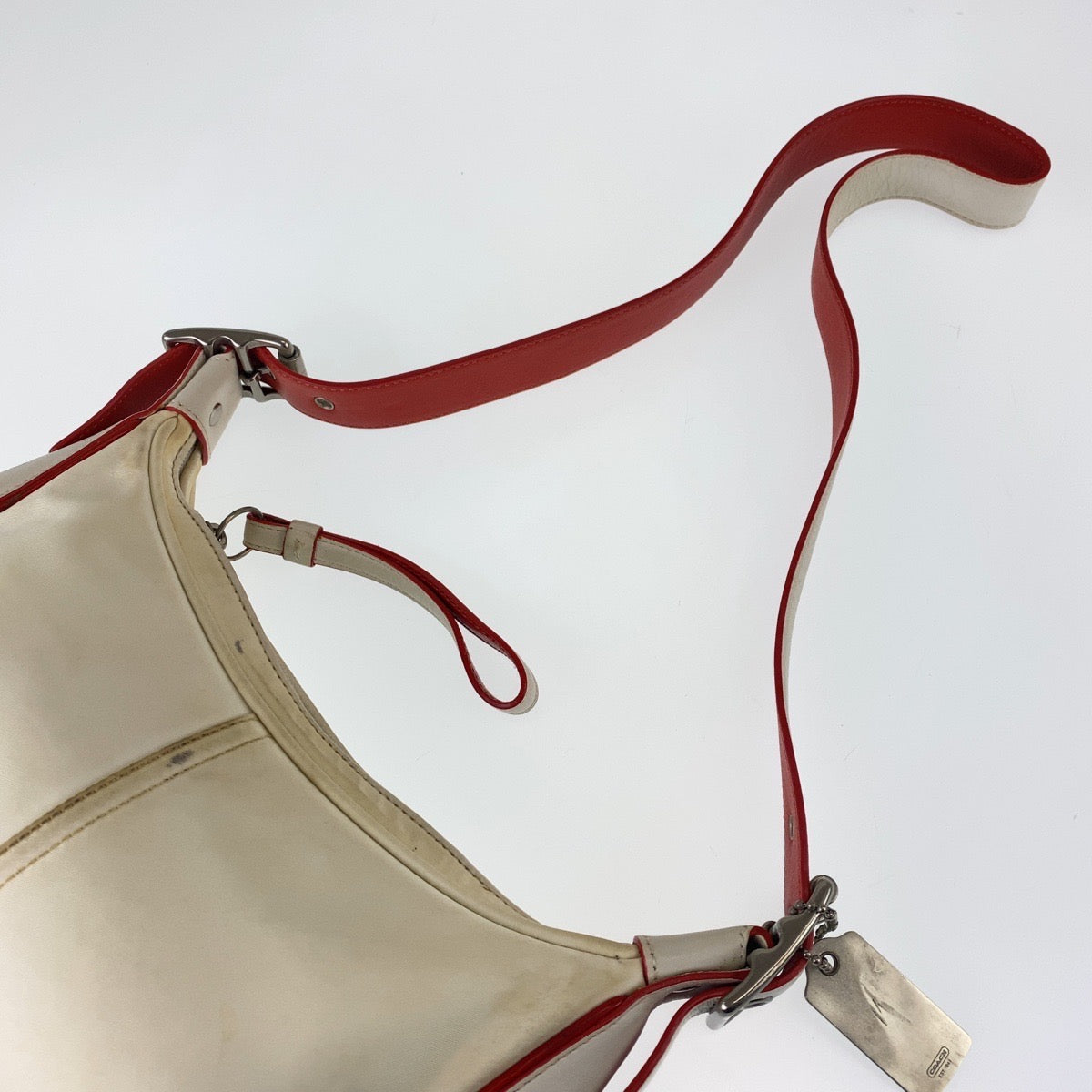 12756
COACH コーチ バイカラー ホワイト レッド ナイロン / レザー J3K-6671 ホーボー ショルダーバッグ ポシェット  レディース AB5