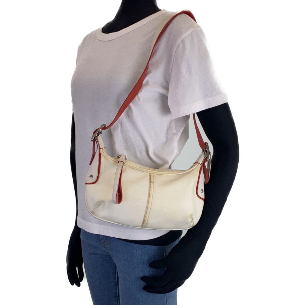 12756
COACH コーチ バイカラー ホワイト レッド ナイロン / レザー J3K-6671 ホーボー ショルダーバッグ ポシェット  レディース AB5