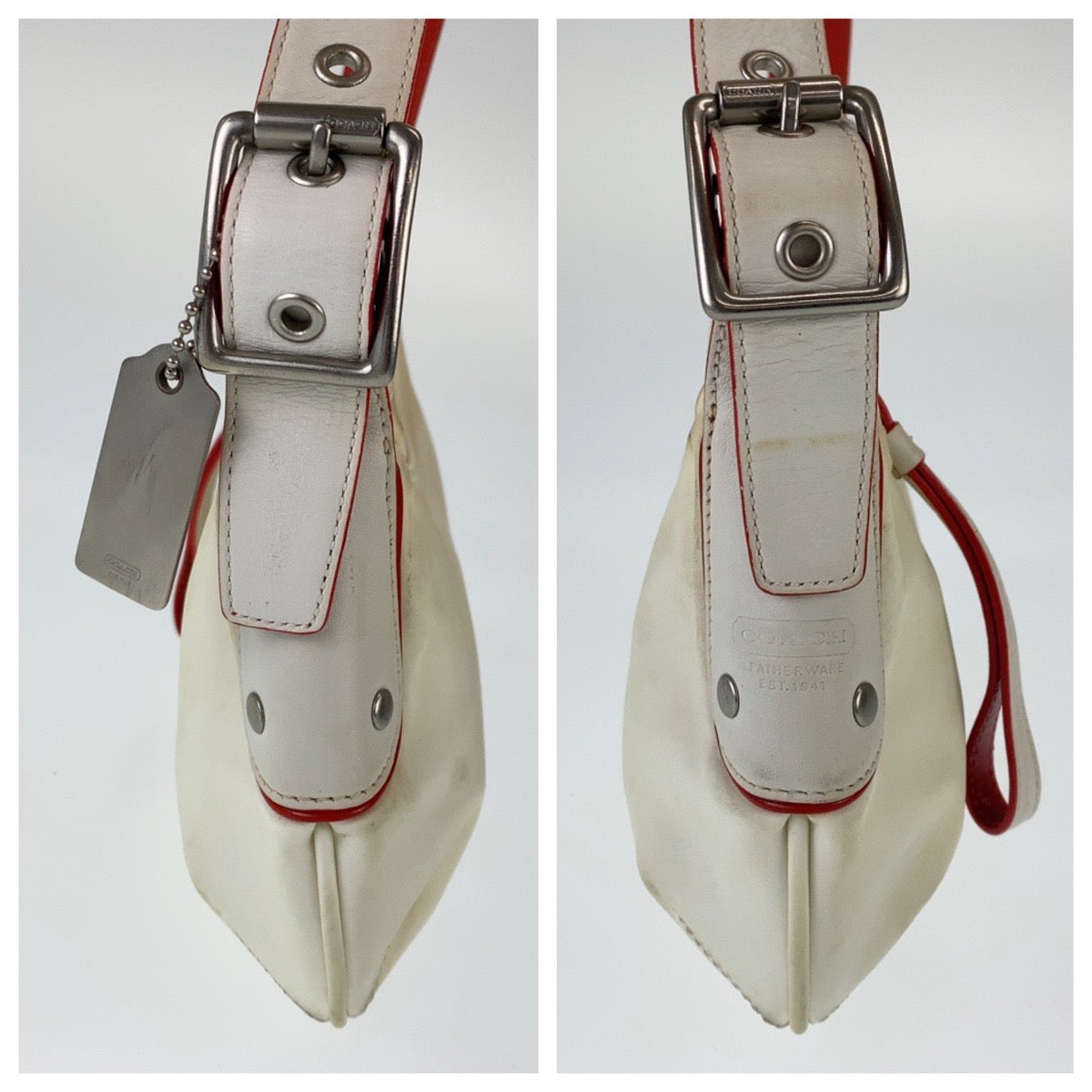 12756
COACH コーチ バイカラー ホワイト レッド ナイロン / レザー J3K-6671 ホーボー ショルダーバッグ ポシェット  レディース AB5