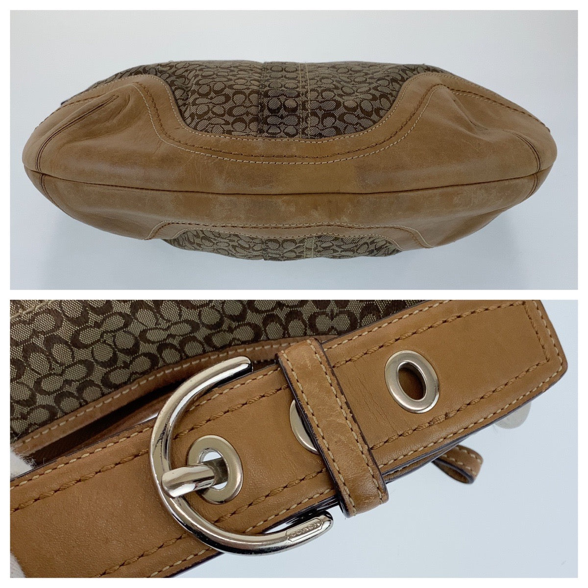 12754
COACH コーチ ミニシグネチャー ブラウン キャンバス / レザー L0720-F10923 ホーボー ショルダーバッグ ハンドバッグ  レディース