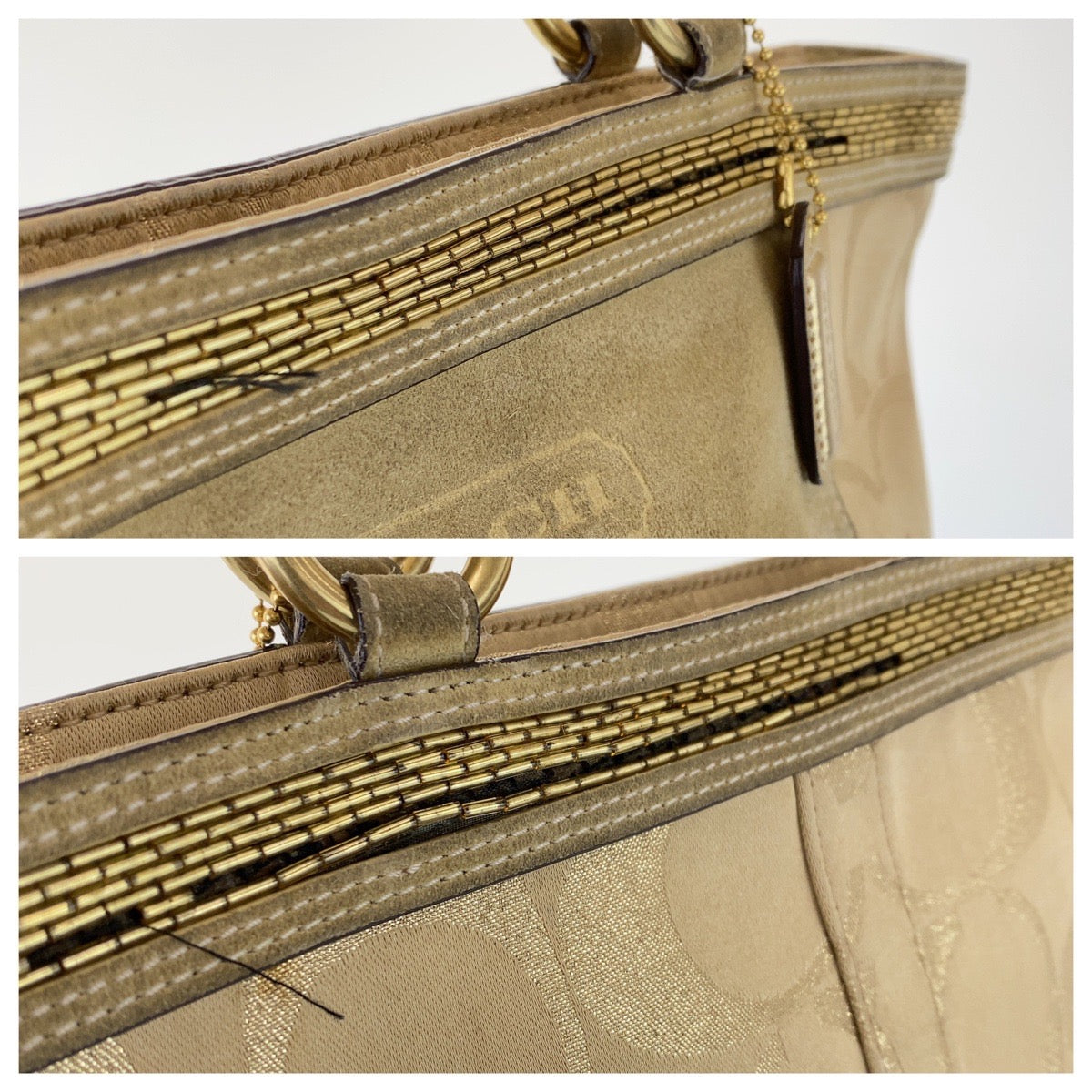 12755
COACH コーチ シグネチャー ベージュ ゴールド キャンバス / スウェード F06J-10390 ショルダーバッグ トートバッグ ハンドバッグ  レディース