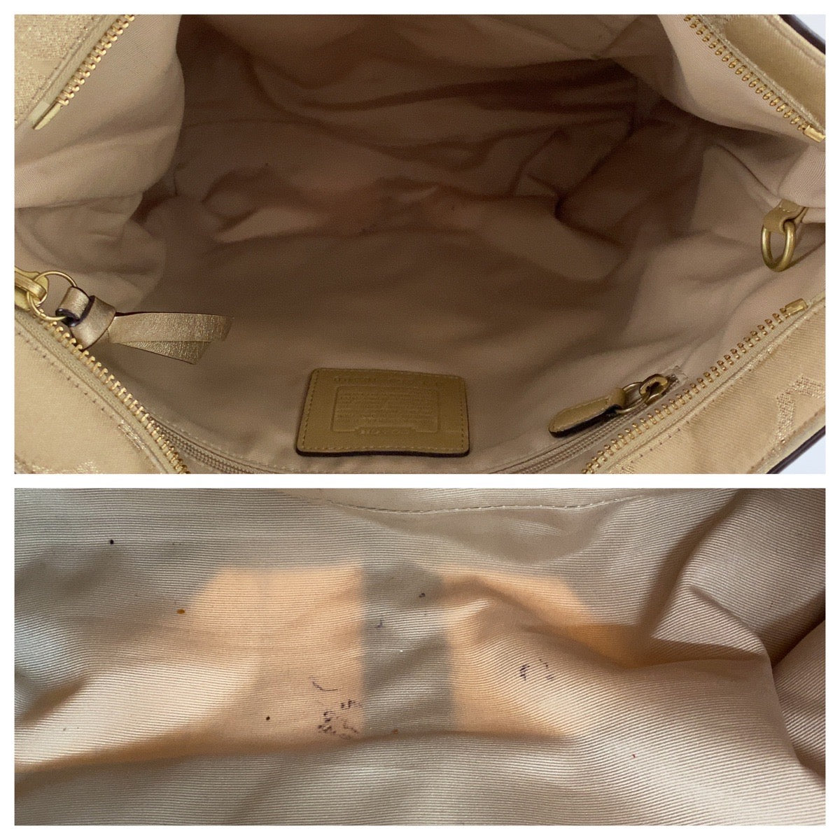 12755
COACH コーチ シグネチャー ベージュ ゴールド キャンバス / スウェード F06J-10390 ショルダーバッグ トートバッグ ハンドバッグ  レディース