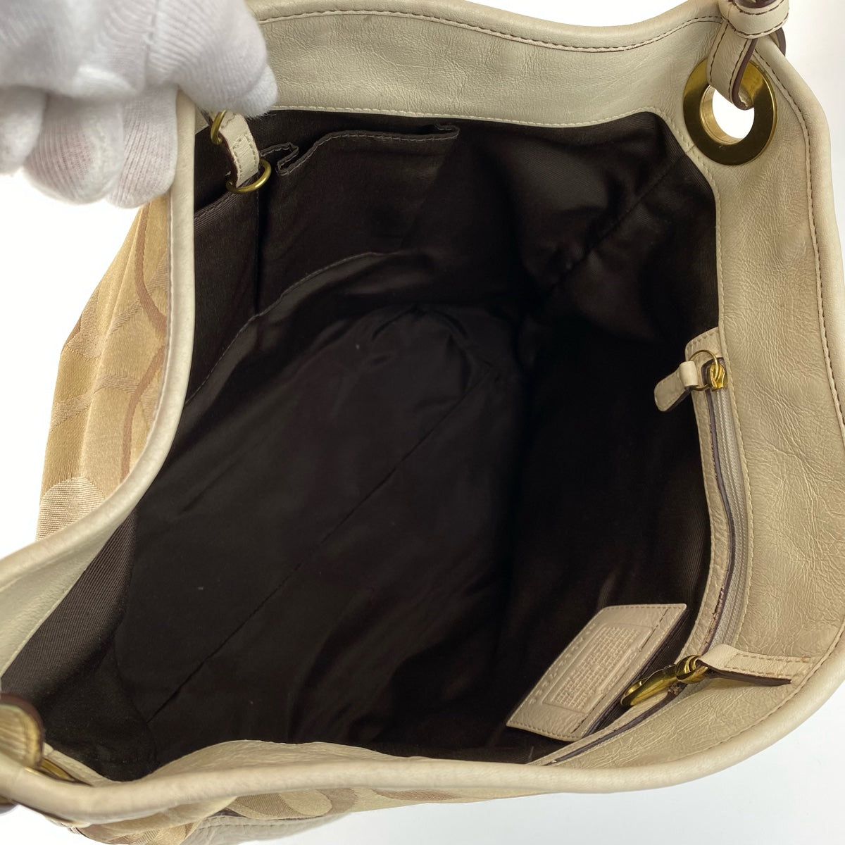 12753
COACH コーチ シグネチャー ベージュ キャンバス / レザー A063-7656 ホーボー ショルダーバッグ  レディース AB5