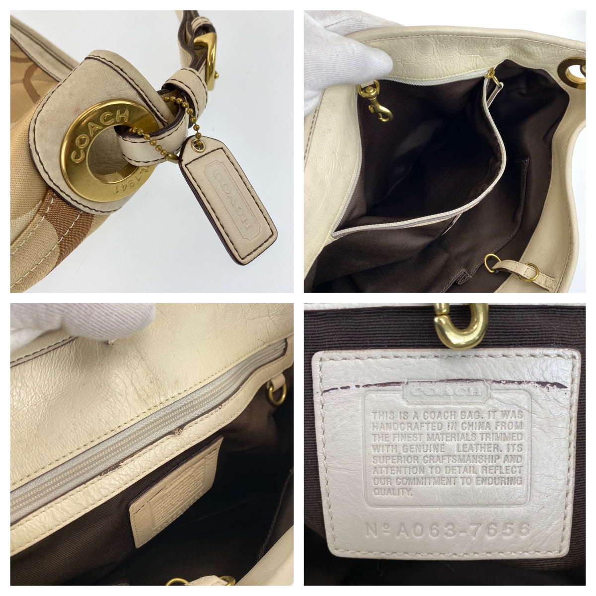 12753
COACH コーチ シグネチャー ベージュ キャンバス / レザー A063-7656 ホーボー ショルダーバッグ  レディース AB5