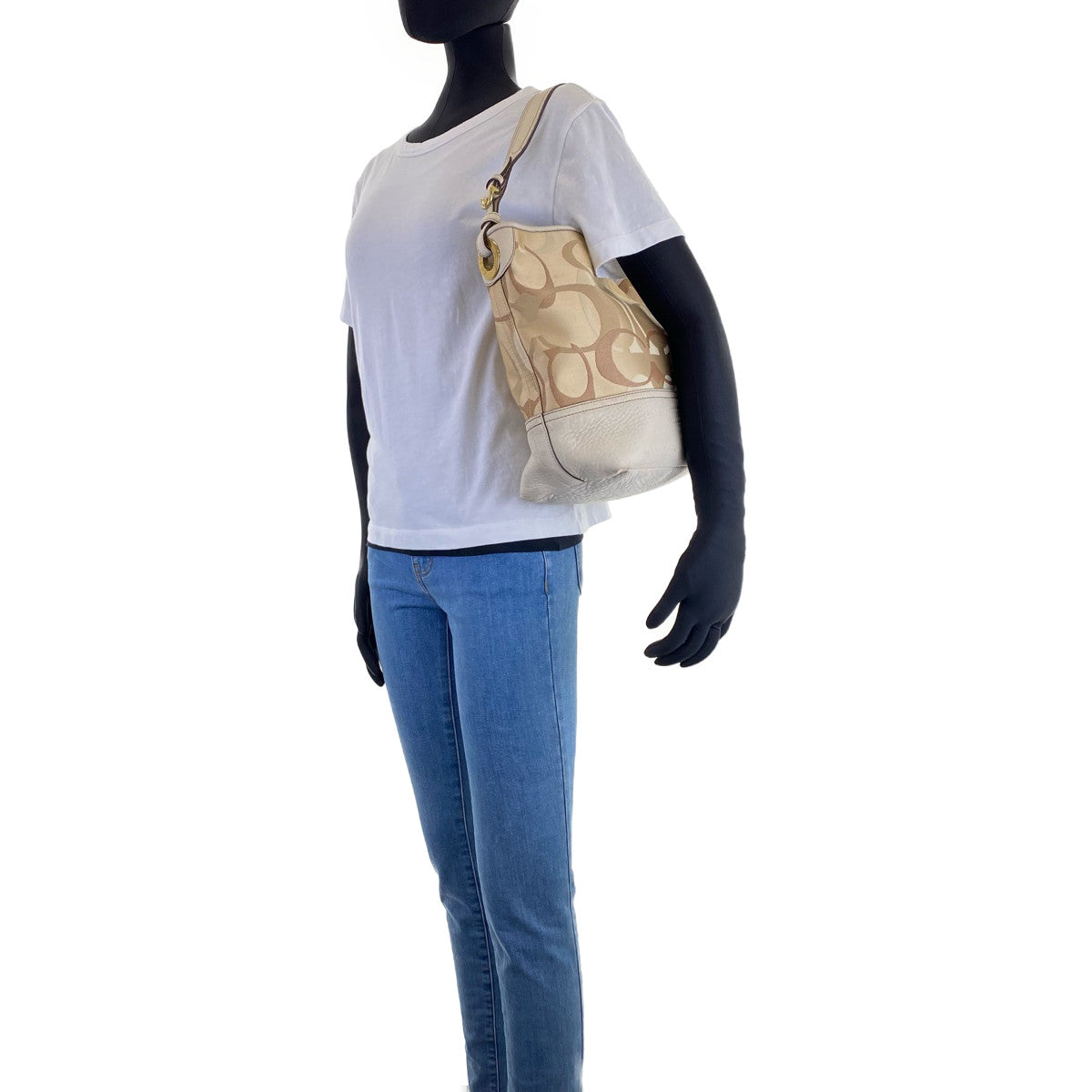 12753
COACH コーチ シグネチャー ベージュ キャンバス / レザー A063-7656 ホーボー ショルダーバッグ  レディース AB5