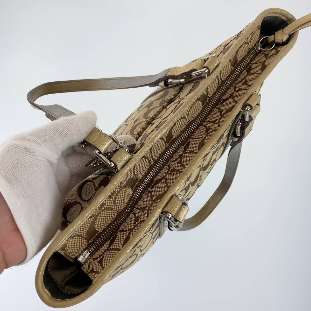 12751
COACH コーチ シグネチャー ブラウン レザー / キャンバス G05J-8K52 トートバッグ ショルダーバッグ ハンドバッグ  レディース AB5