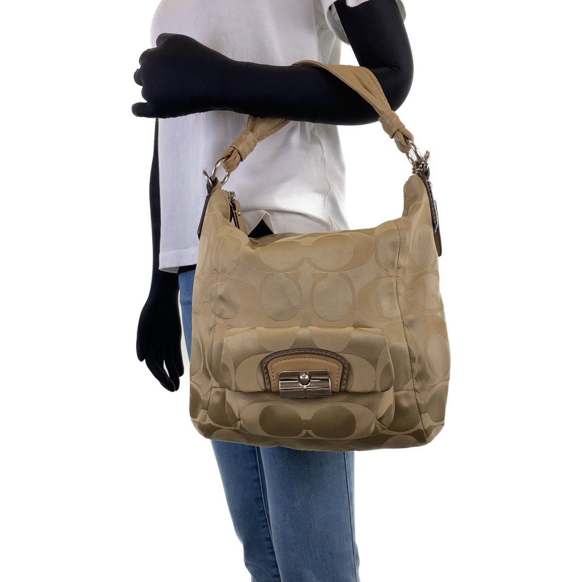 12750
COACH コーチ シグネチャー ブラウン レザー / キャンバス F1068-14904 ホーボー ショルダーバッグ  レディース AB5