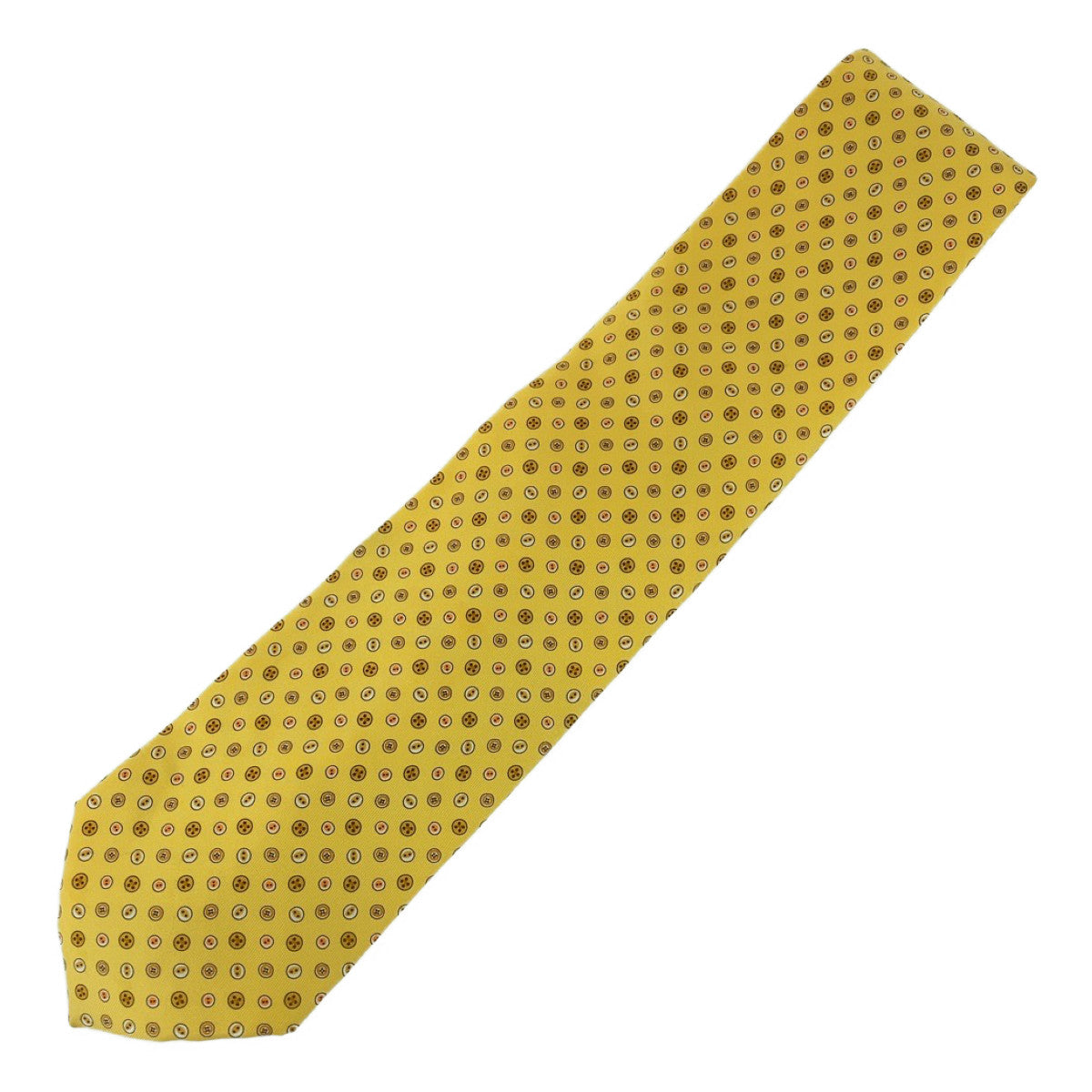 12749
 Salvatore Ferragamo Button Pattern All-Over Pattern Yellow Silk 9cm Tip Necktie for Men