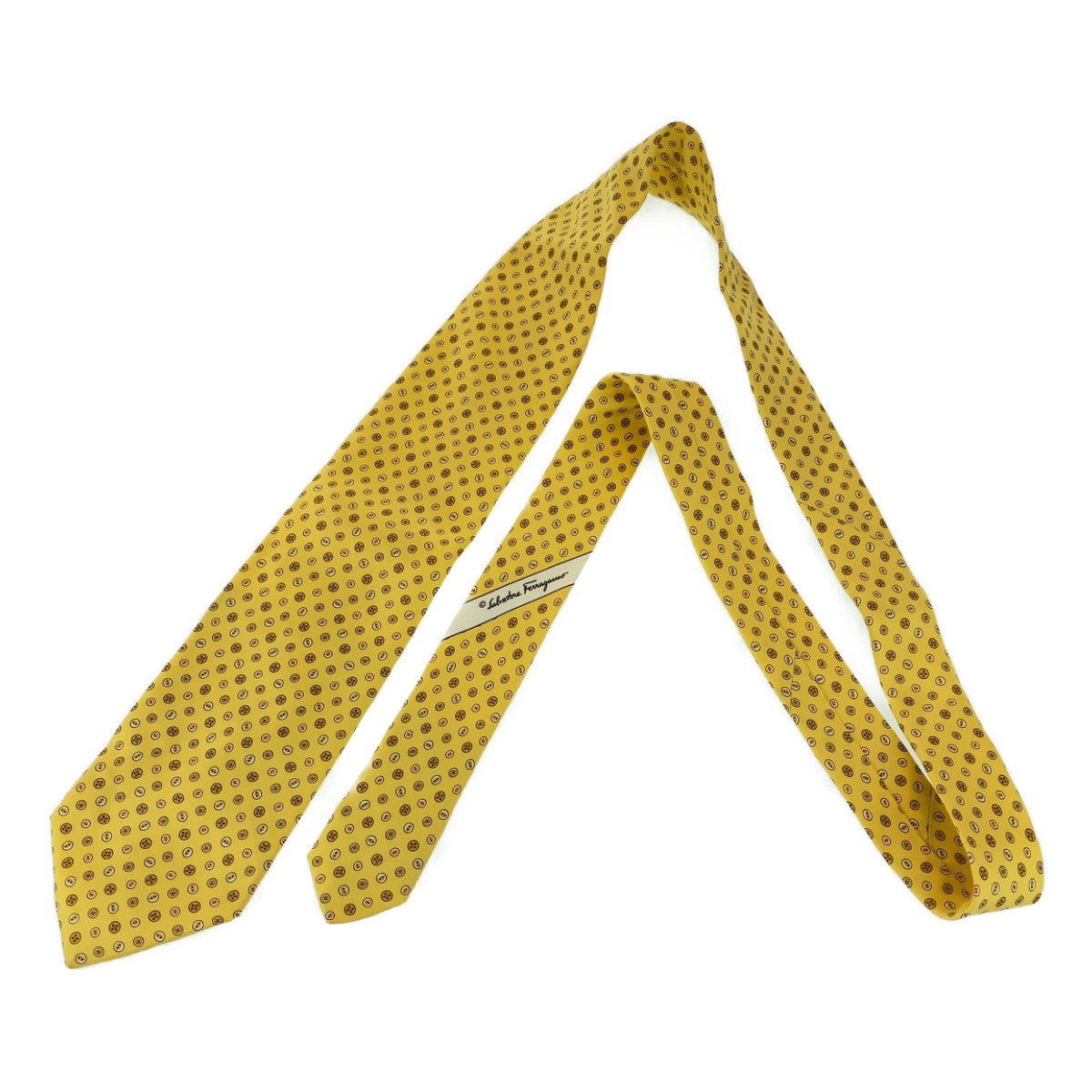 12749
 Salvatore Ferragamo Button Pattern All-Over Pattern Yellow Silk 9cm Tip Necktie for Men