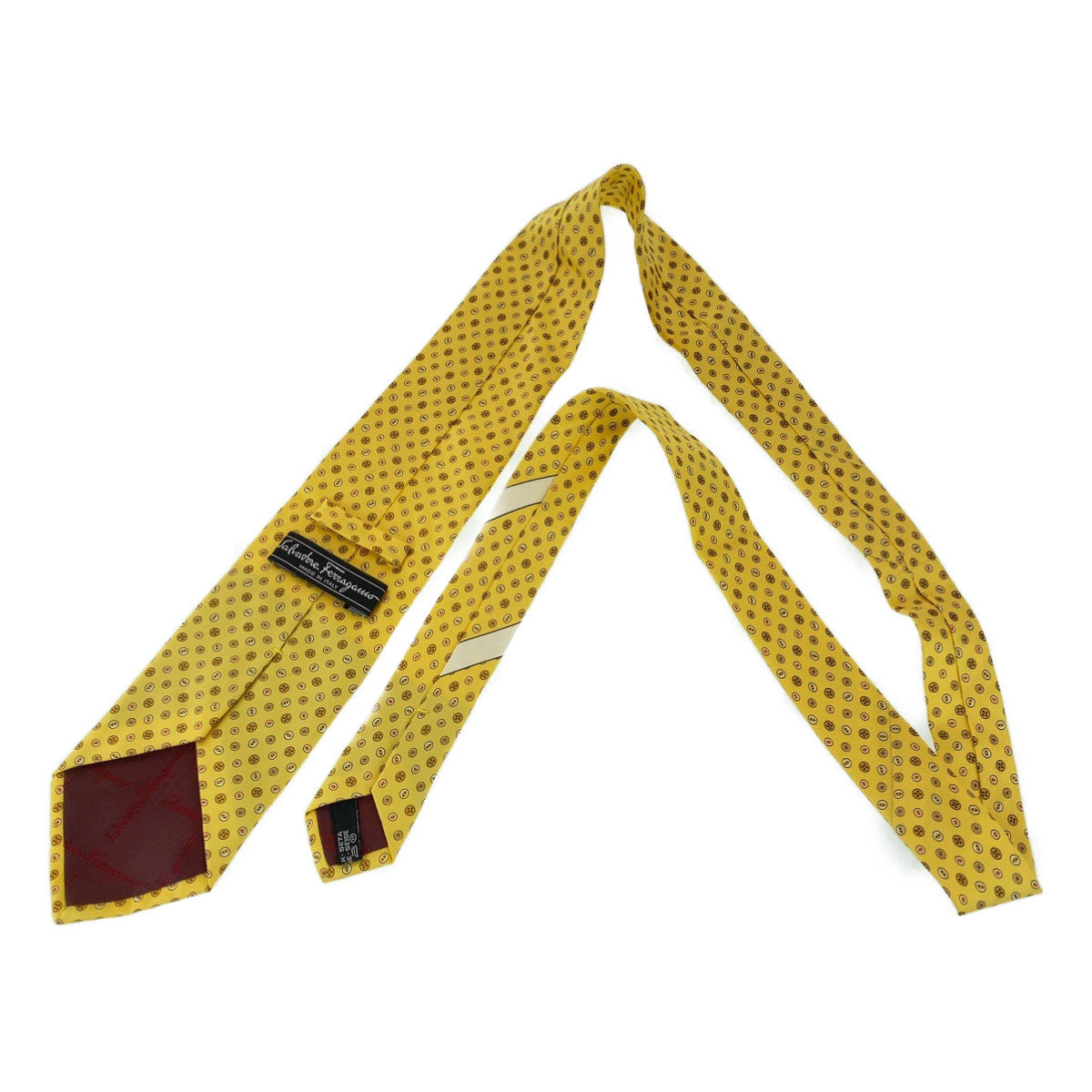 12749
 Salvatore Ferragamo Button Pattern All-Over Pattern Yellow Silk 9cm Tip Necktie for Men