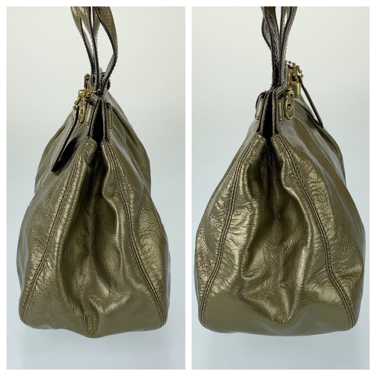 12748
COACH コーチ ターンロック ゴールド エナメル A1069-13926 トートバッグ ショルダーバッグ  レディース