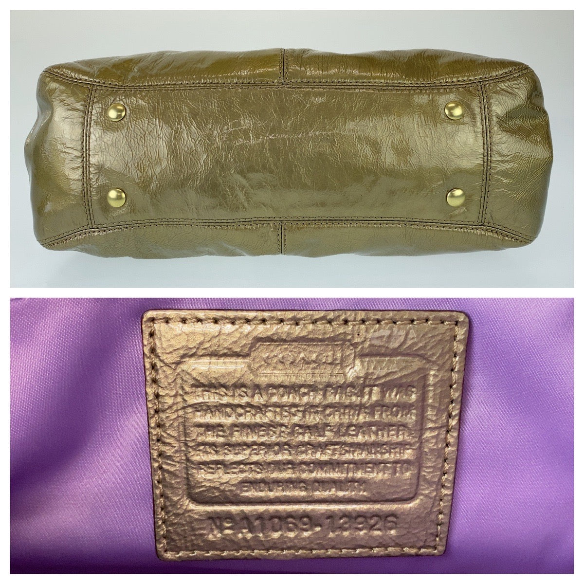 12748
COACH コーチ ターンロック ゴールド エナメル A1069-13926 トートバッグ ショルダーバッグ  レディース