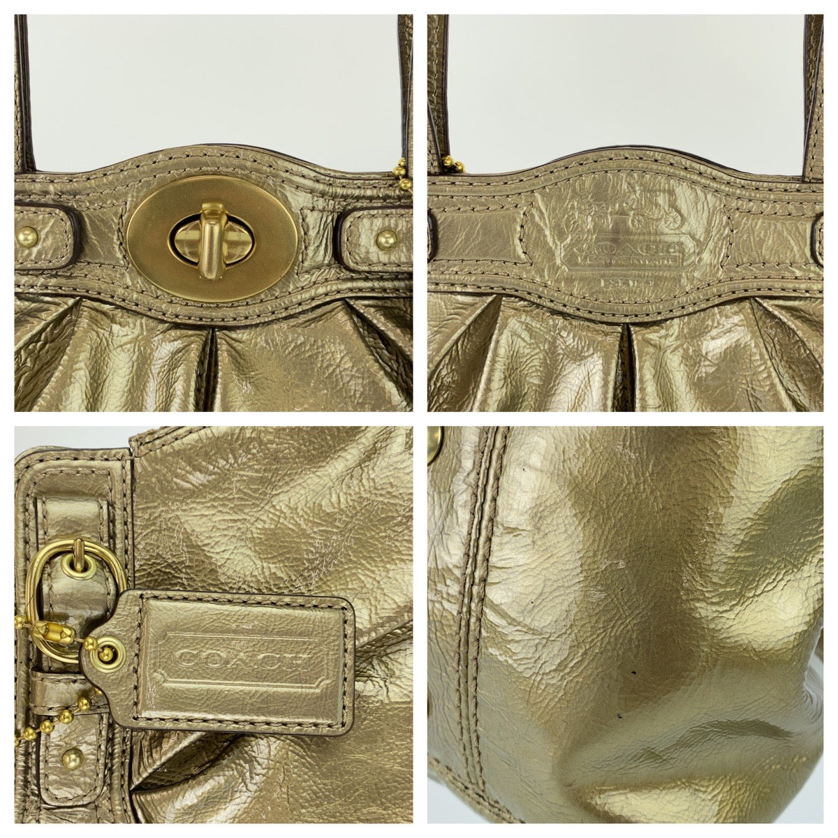 12748
COACH コーチ ターンロック ゴールド エナメル A1069-13926 トートバッグ ショルダーバッグ  レディース