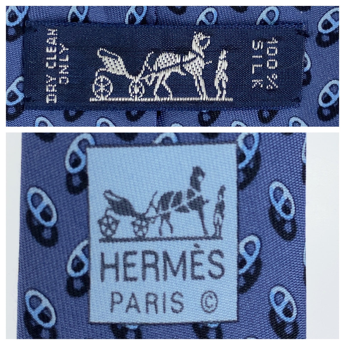 HERMES エルメス 総柄 ブルー 青 ライトブルー 水色  シルク ネクタイ レギュラータイ  メンズ